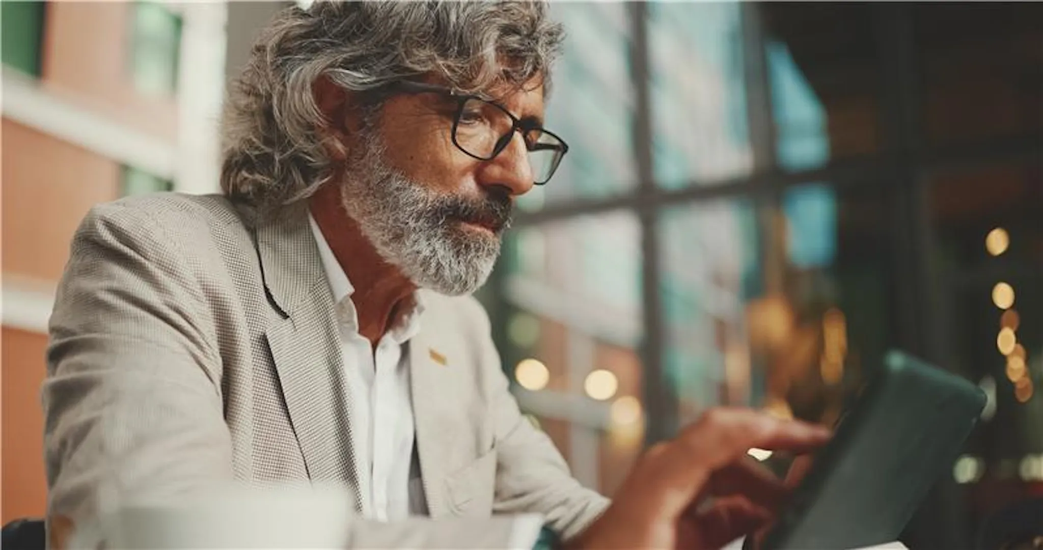 Business man working on tablet